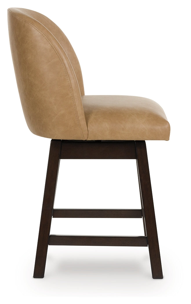 Neymorton Dark Grayish Brown Faux leather Upholstered Swivel Barstool (Set of 2)- Viva Furn
