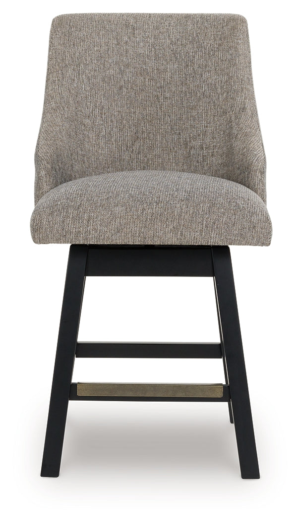 Neymorton Dark Grayish Brown Upholstered Swivel Barstool (Set of 2)- Viva Furn