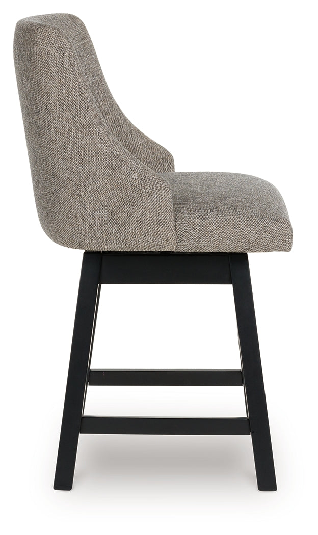 Neymorton Dark Grayish Brown Upholstered Swivel Barstool (Set of 2)- Viva Furn
