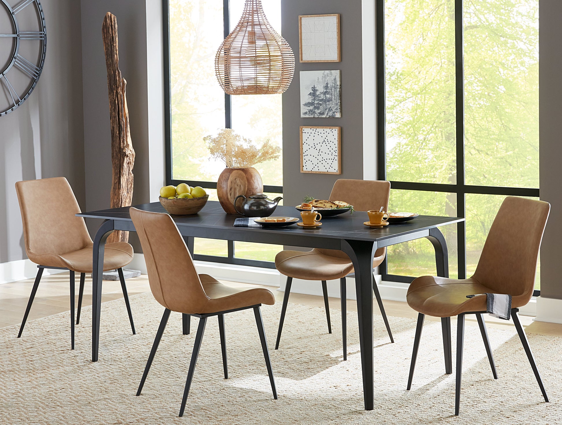 Nicoya Upholstered Dining Chair in Buckskin Synthetic Leather and Black (Set of 2) - Ornate Home