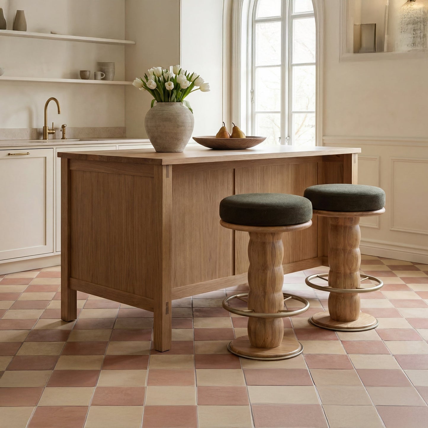 Nio Dark Green/Natural Swivel Counter Stool - Ornate Home