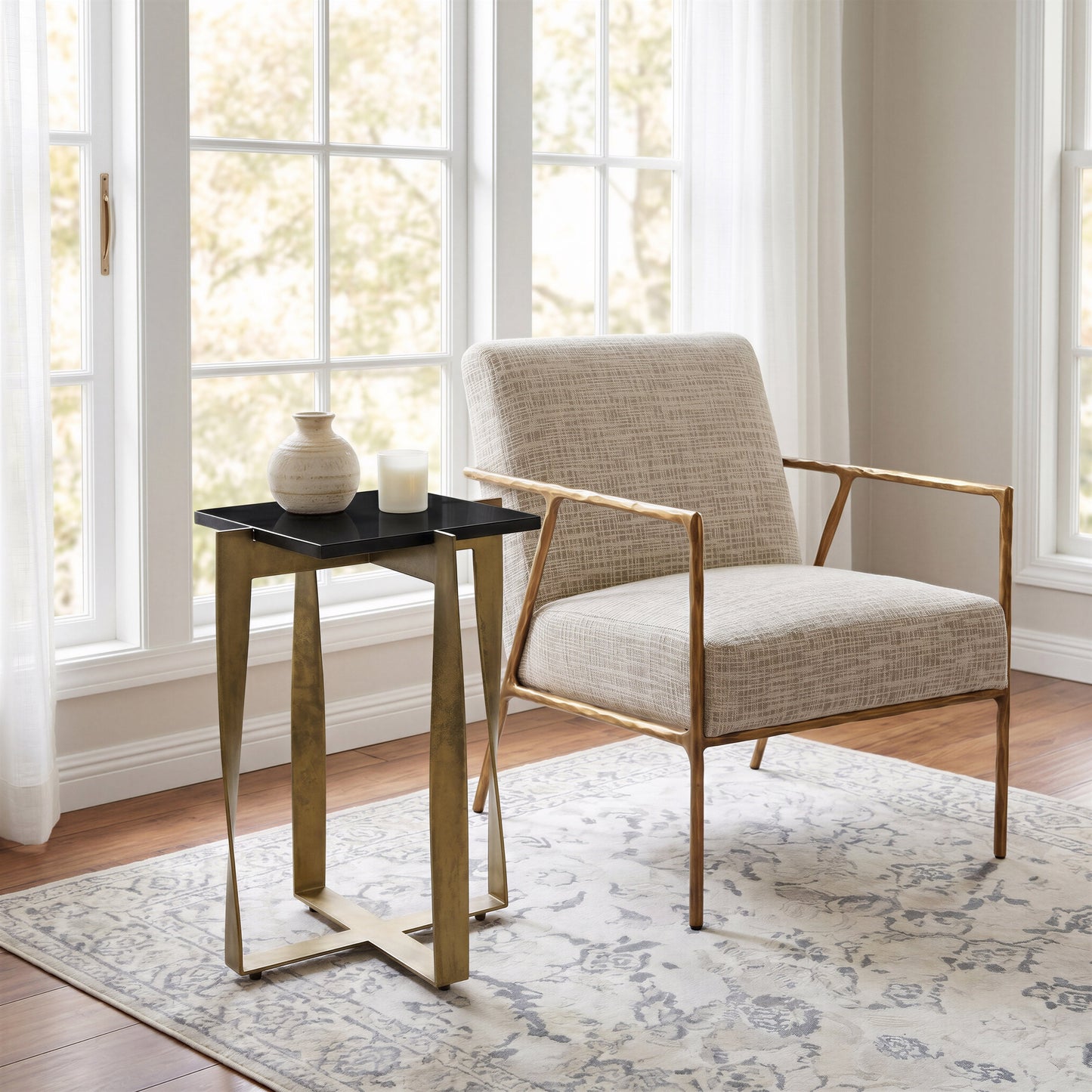 Noara Black & Brass Accent Table - Ornate Home