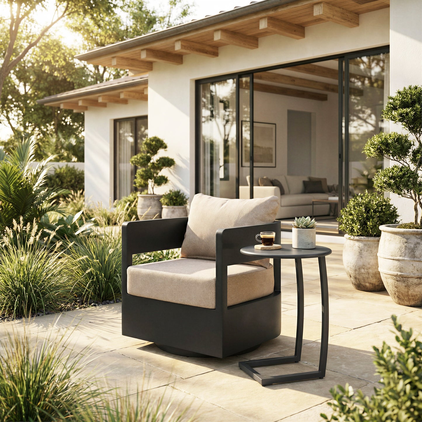 Noga Black Outdoor End Table - Ornate Home