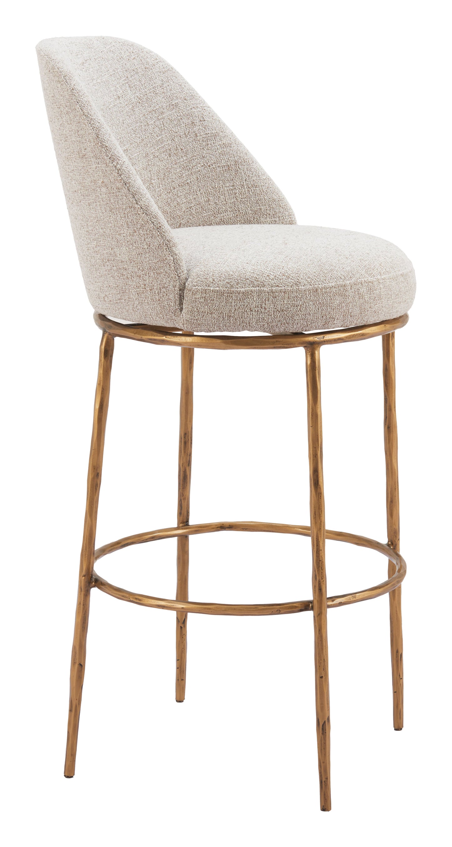 Nordhavn Beige & Gold Swivel Barstool - Ornate Home