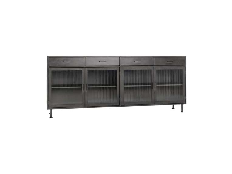 Nore Black Metal/Glass Cabinet (4 Doors) - Ornate Home