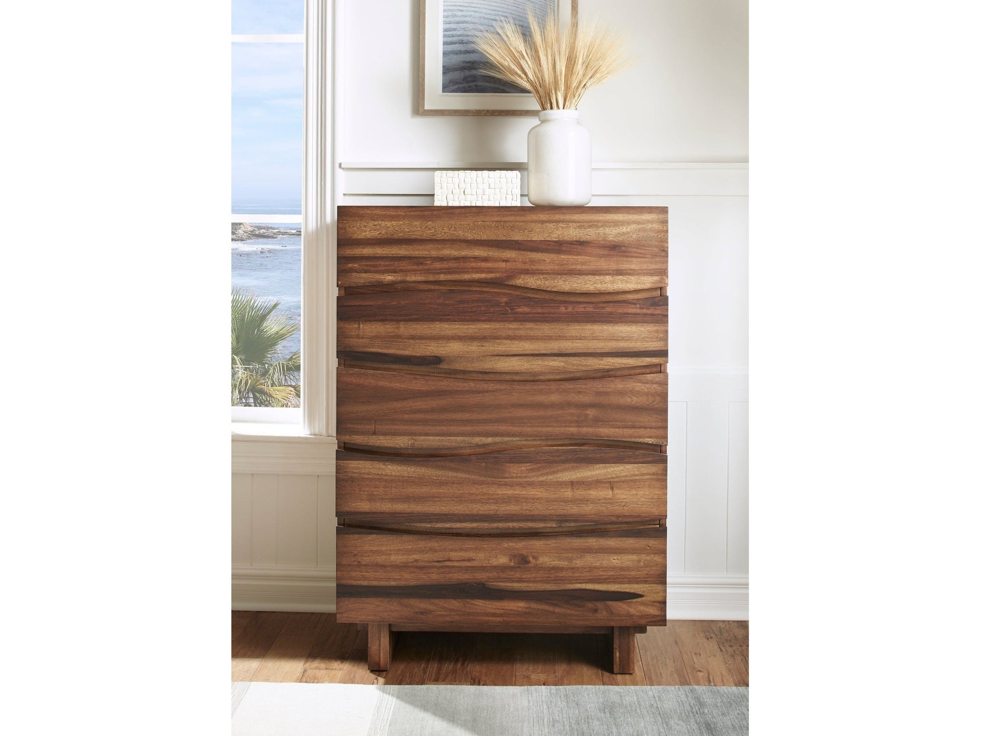 Ocean Five Drawer Solid Wood Chest in Natural Sengon - Ornate Home