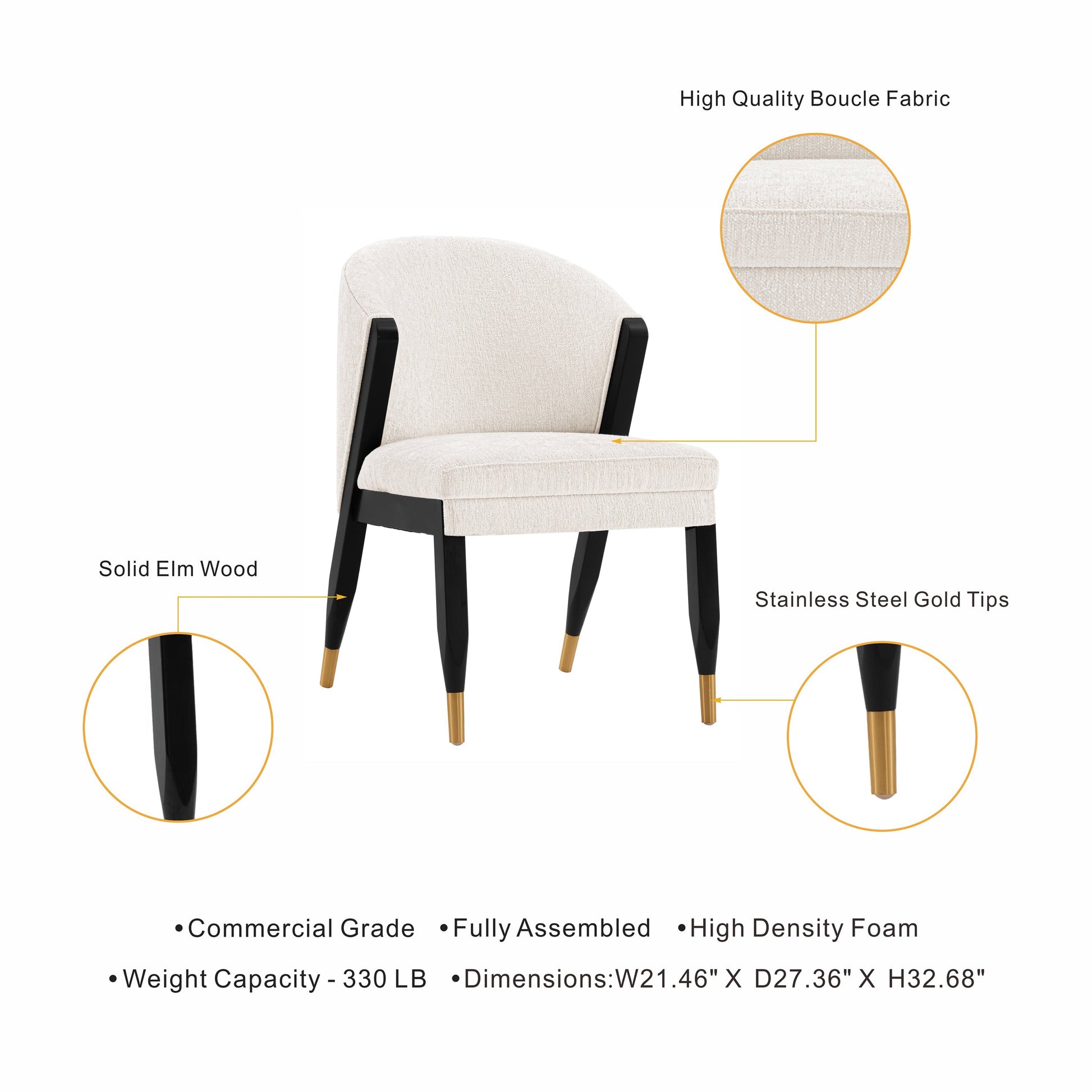 Ola Dining Chair in Cream (set of 2) - Ornate Home