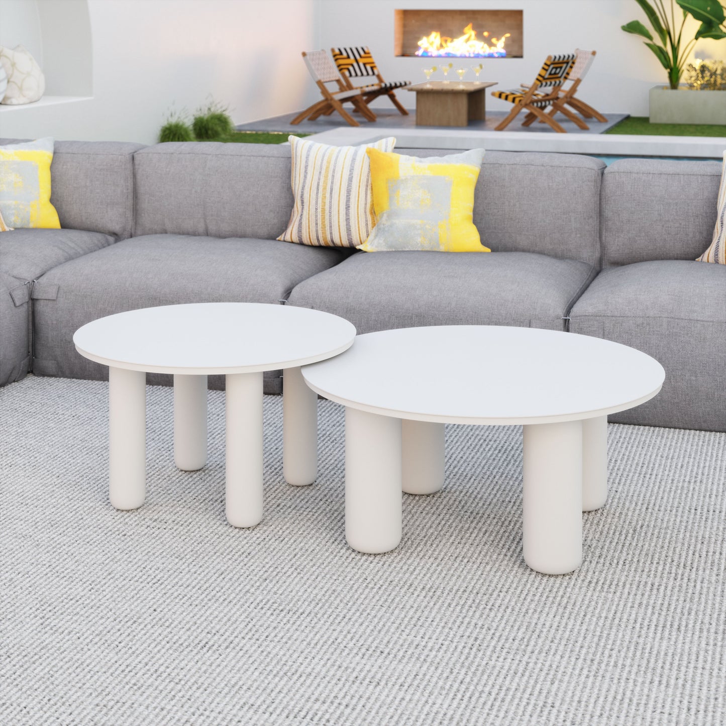Ola White Outdoor Coffee Table Set (2-Piece) - Ornate Home