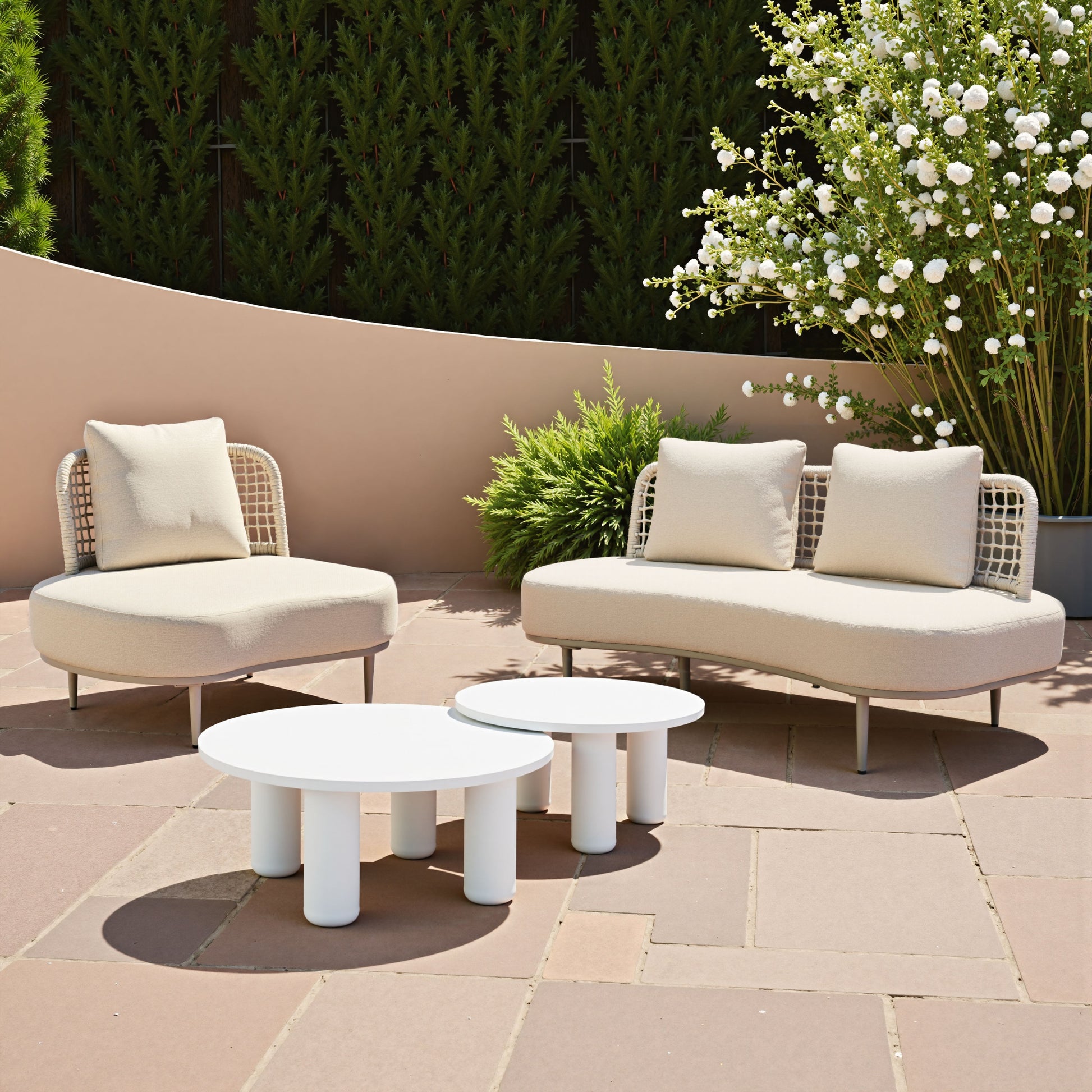 Ola White Outdoor Coffee Table Set (2-Piece) - Ornate Home