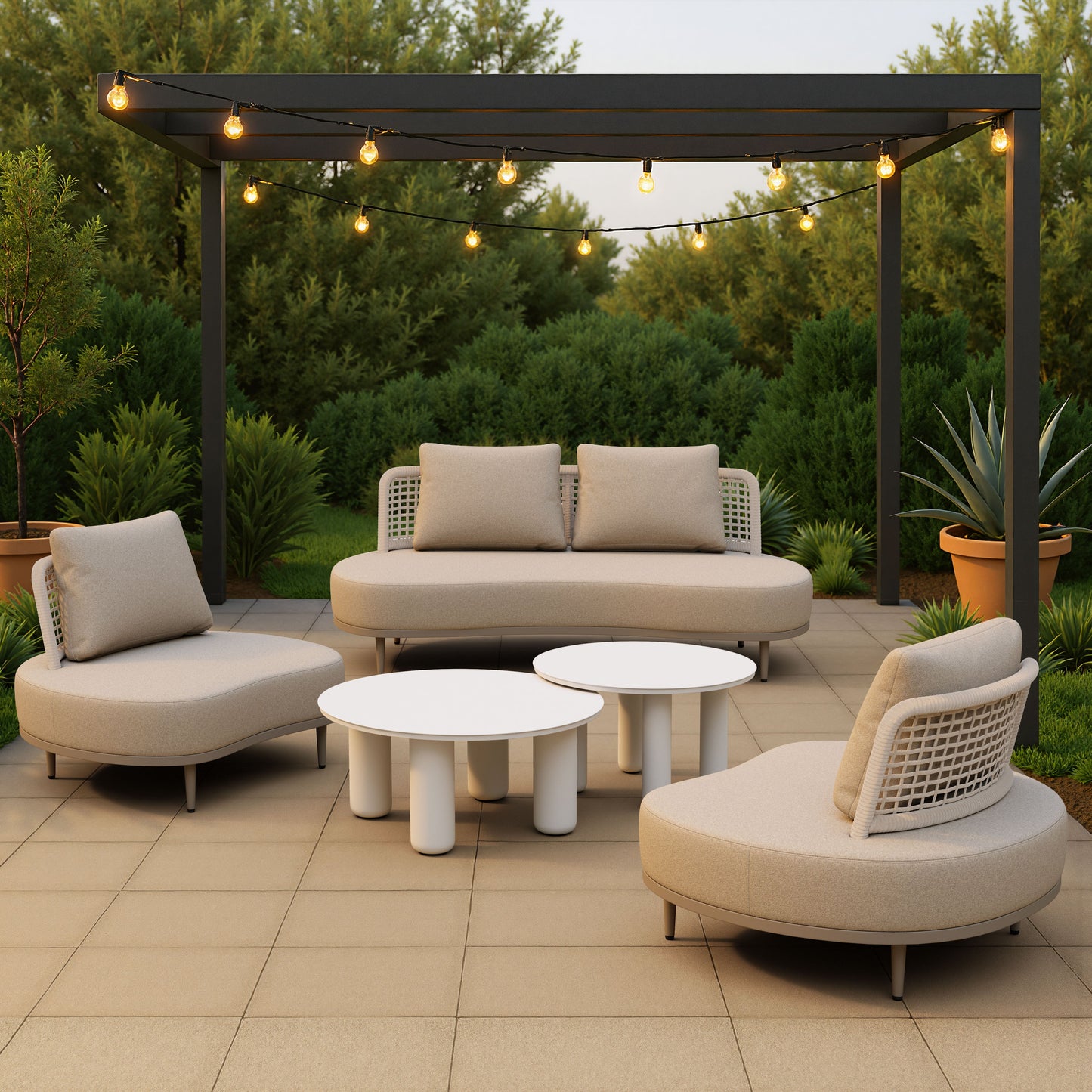 Ola White Outdoor Coffee Table Set (2-Piece) - Ornate Home