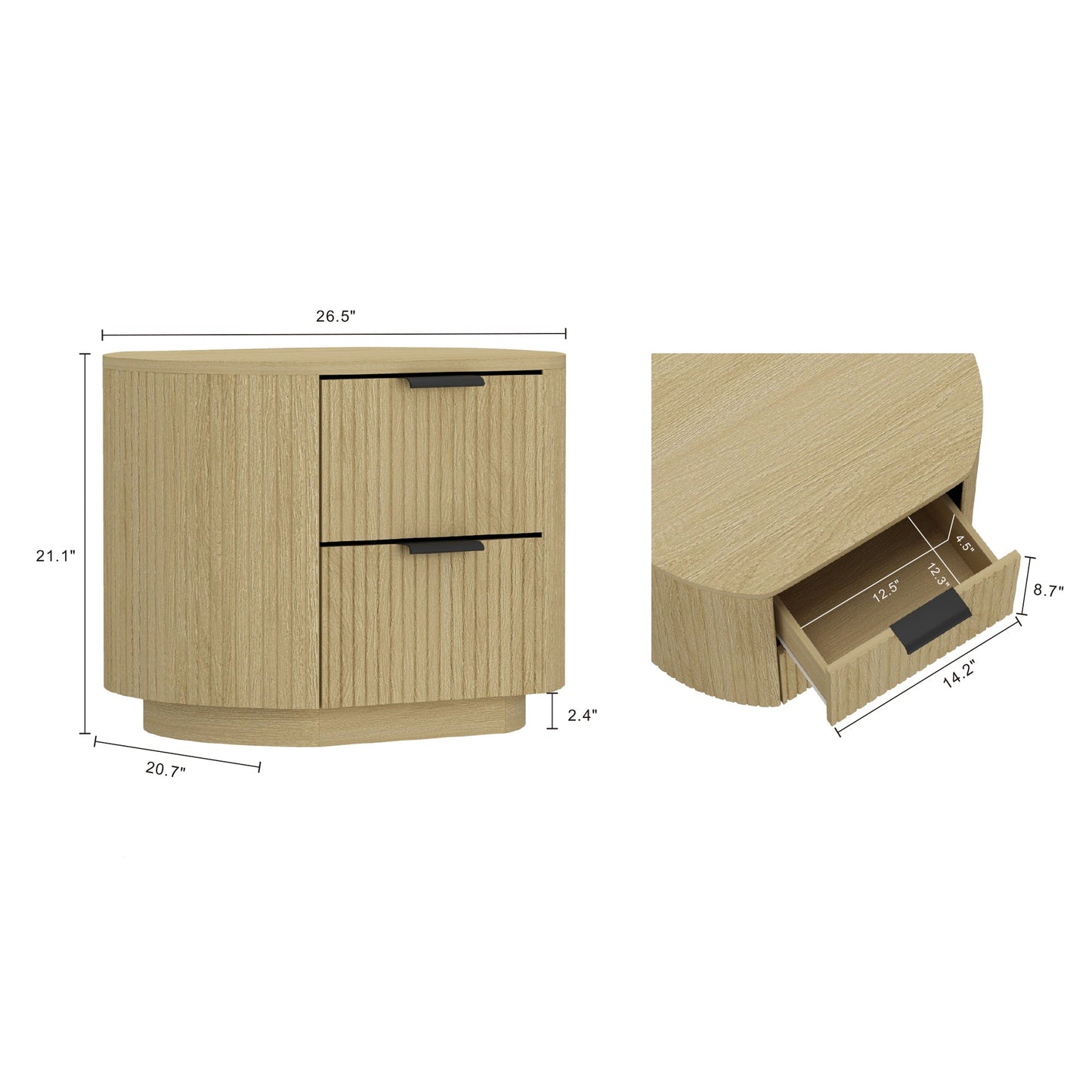Olivia Nightstand in Natural Oak and Black - Ornate Home