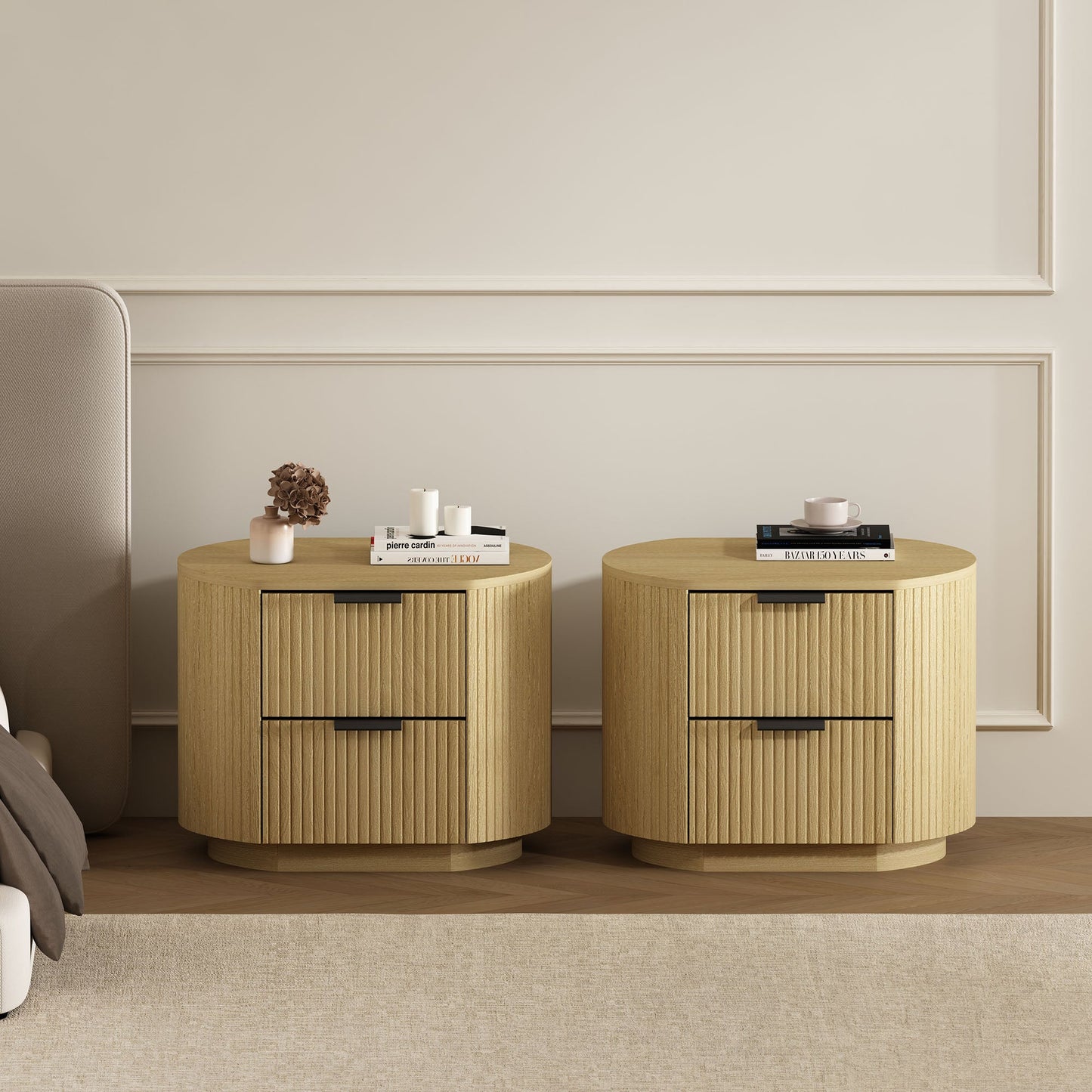 Olivia Nightstand in Natural Oak and Black (set of 2) - Ornate Home