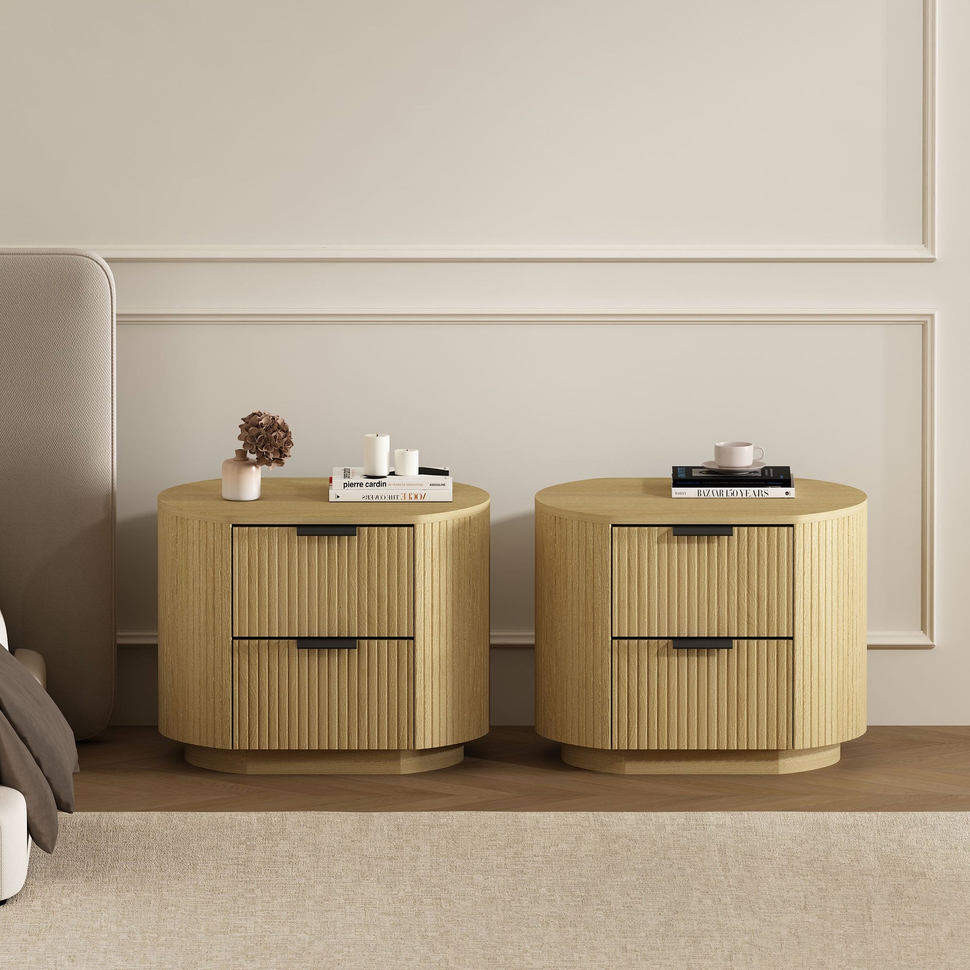 Olivia Nightstand in Natural Oak and Black (set of 2) - Ornate Home