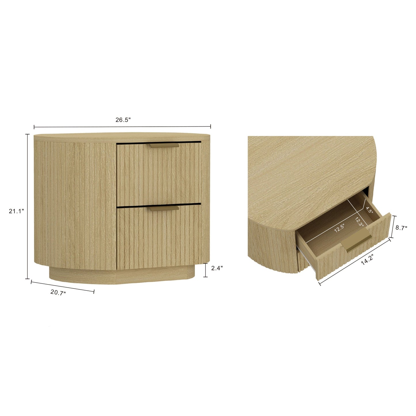 Olivia Nightstand in Natural Oak and Gold (set of 2) - Ornate Home