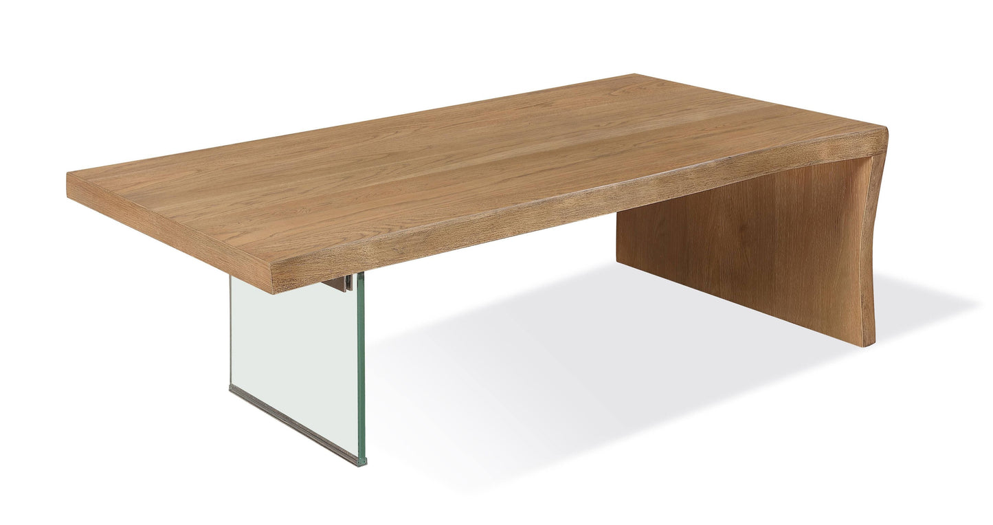 One Live-Edge White Oak and Glass Coffee Table in Bisque - Ornate Home