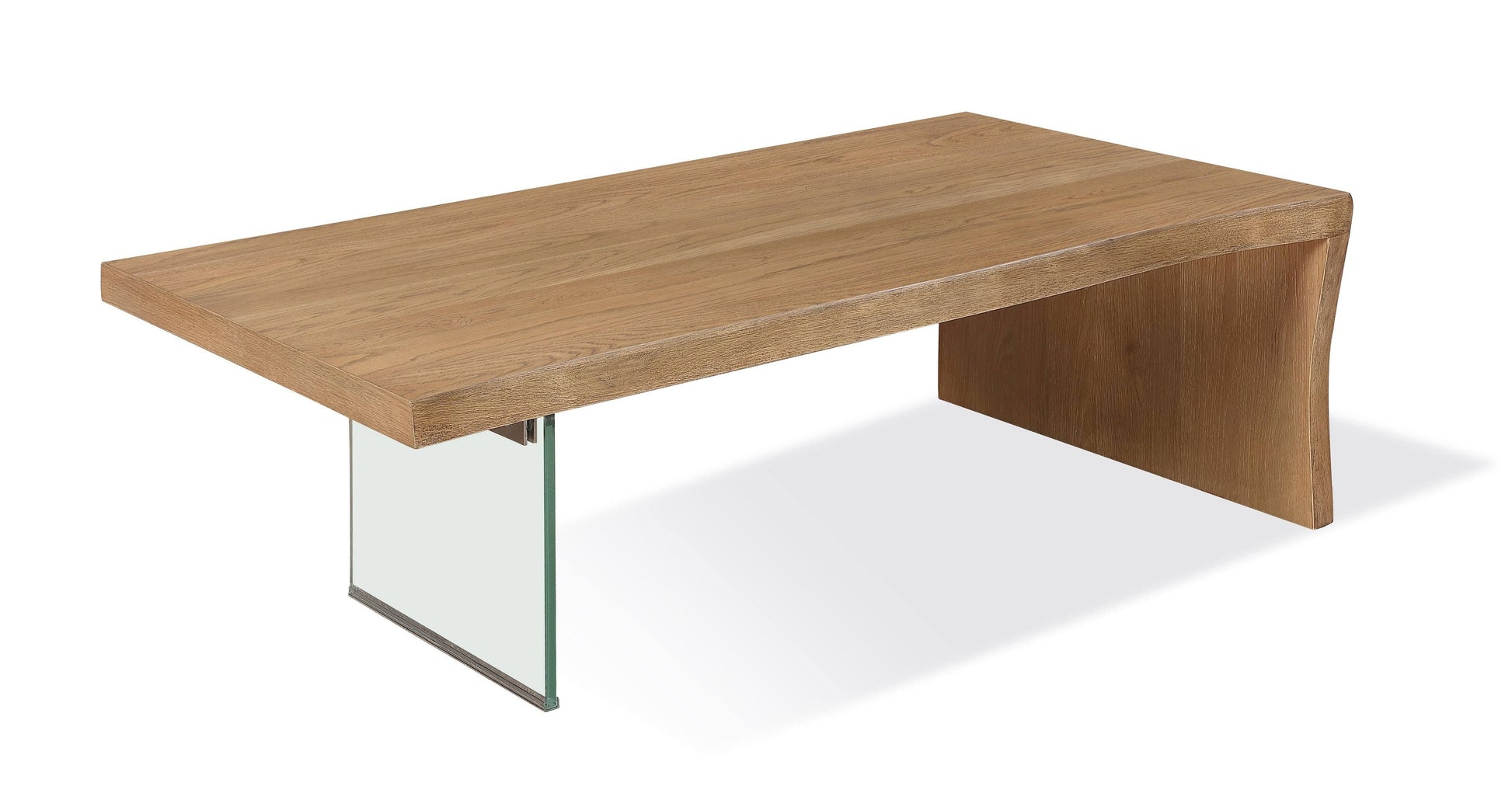 One Live-Edge White Oak and Glass Coffee Table in Bisque - Ornate Home
