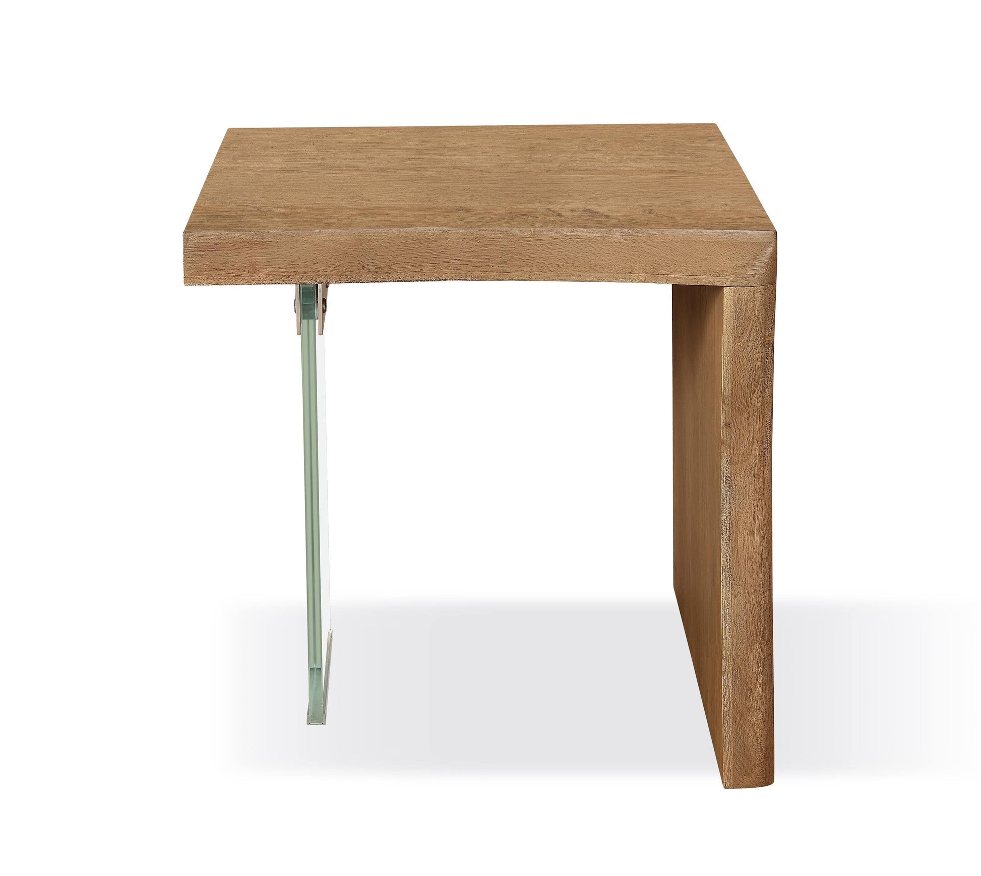 One Live-Edge White Oak and Glass End Table in Bisque - Ornate Home