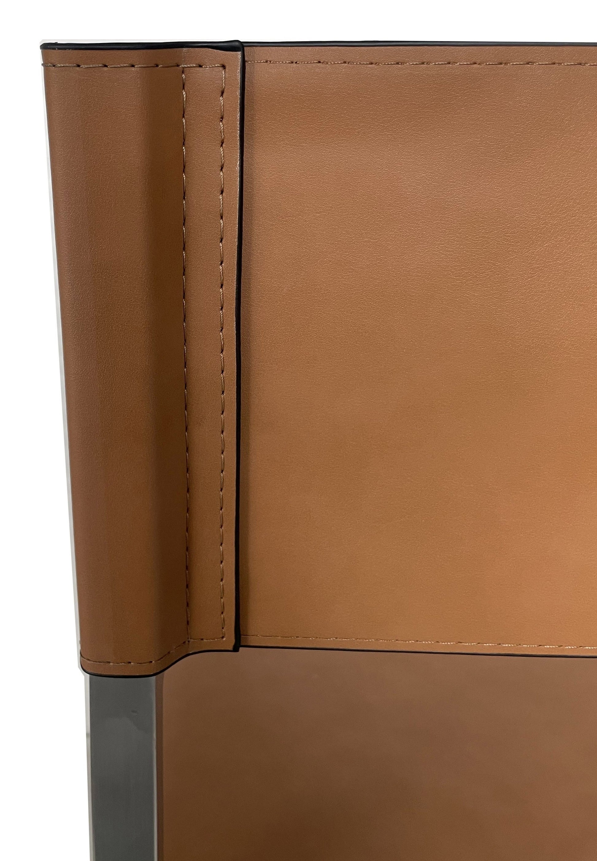 One Modern Coastal Director's Dining Arm Chair in Cognac and Brushed Stainless Steel (Set of 2) - Ornate Home