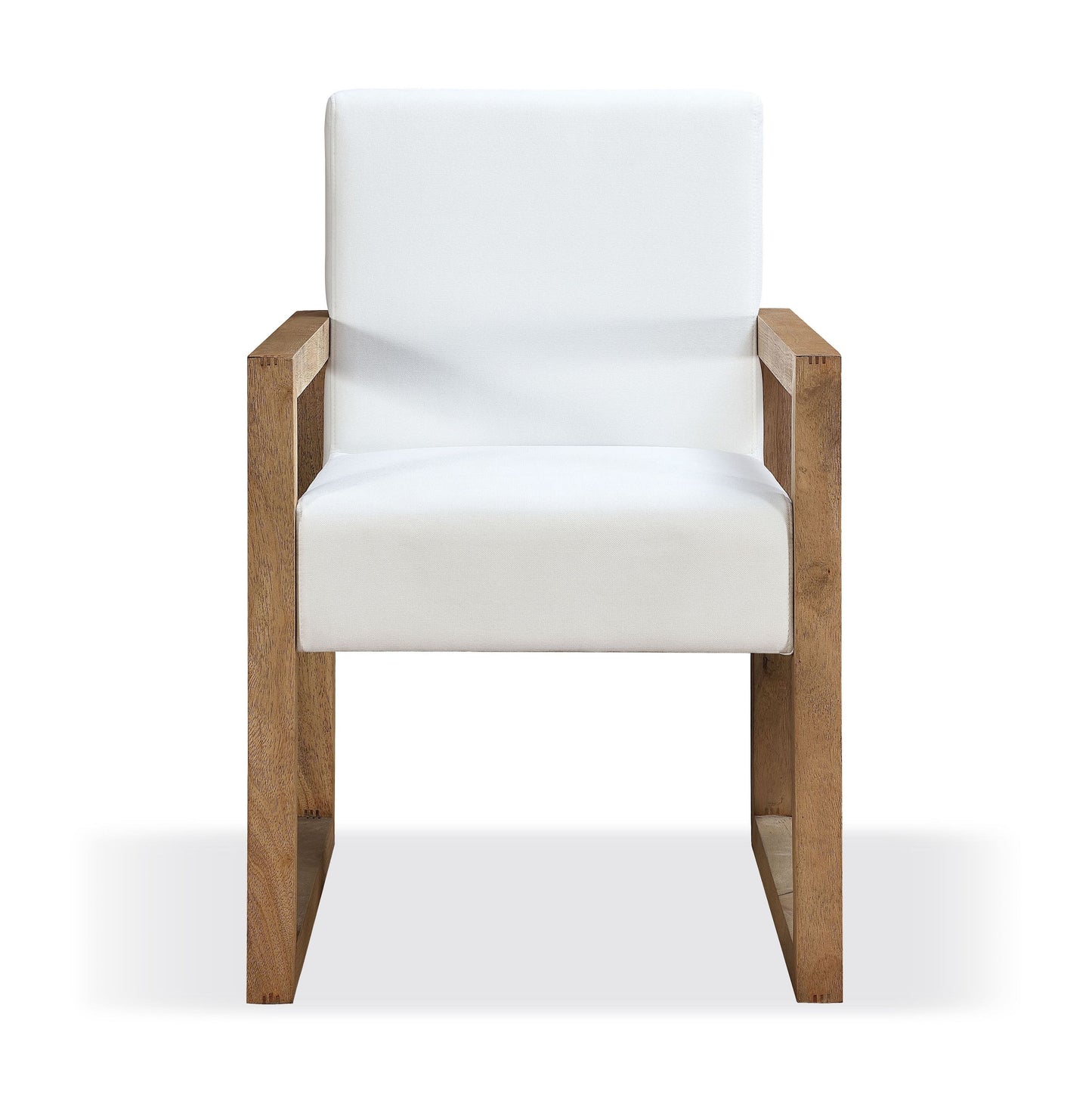 One Modern Coastal Sled Leg Upholstered Dining Arm Chair in White Pearl and Bisque (Set of 2) - Ornate Home