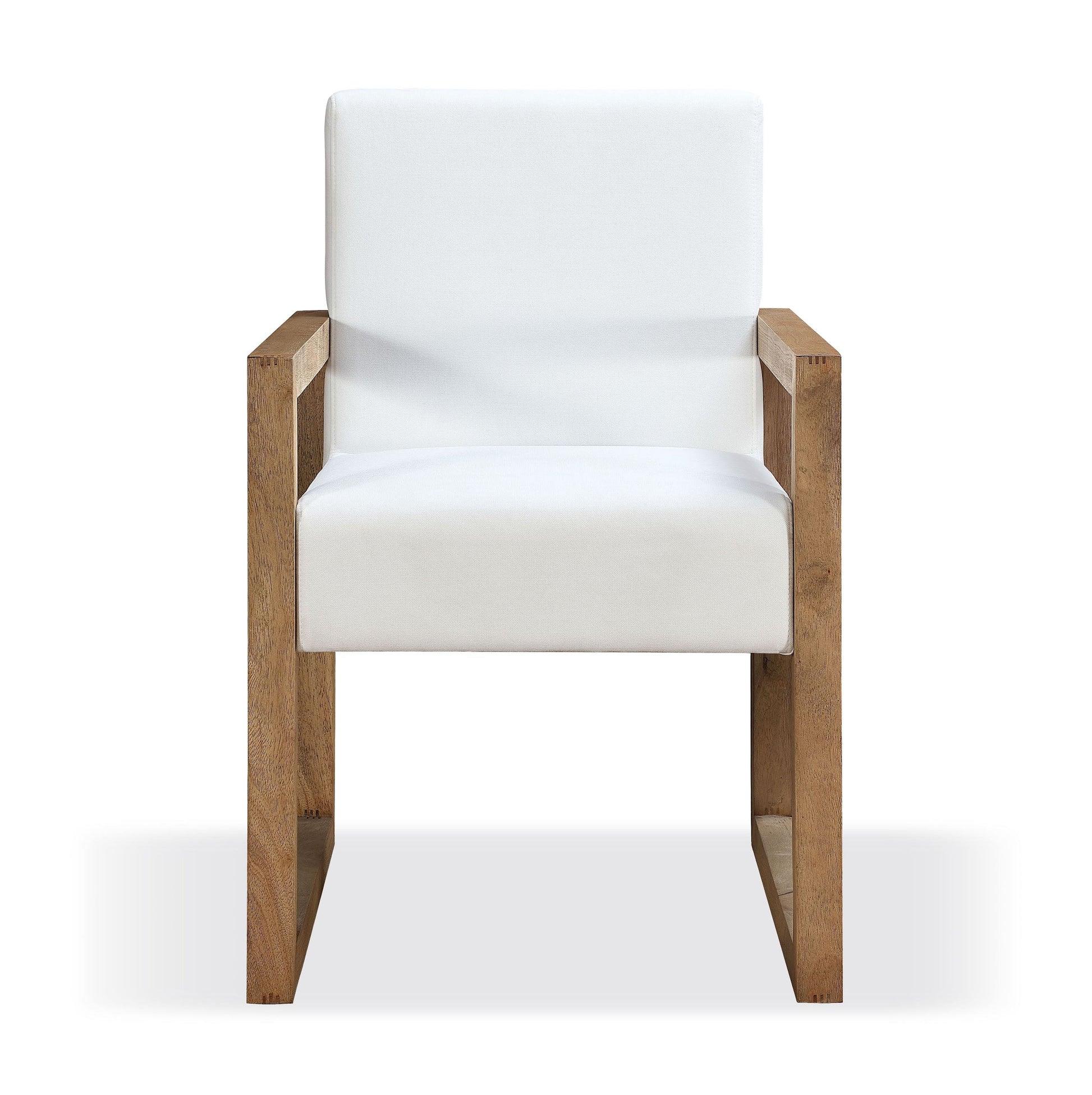 One Modern Coastal Sled Leg Upholstered Dining Arm Chair in White Pearl and Bisque (Set of 2) - Ornate Home