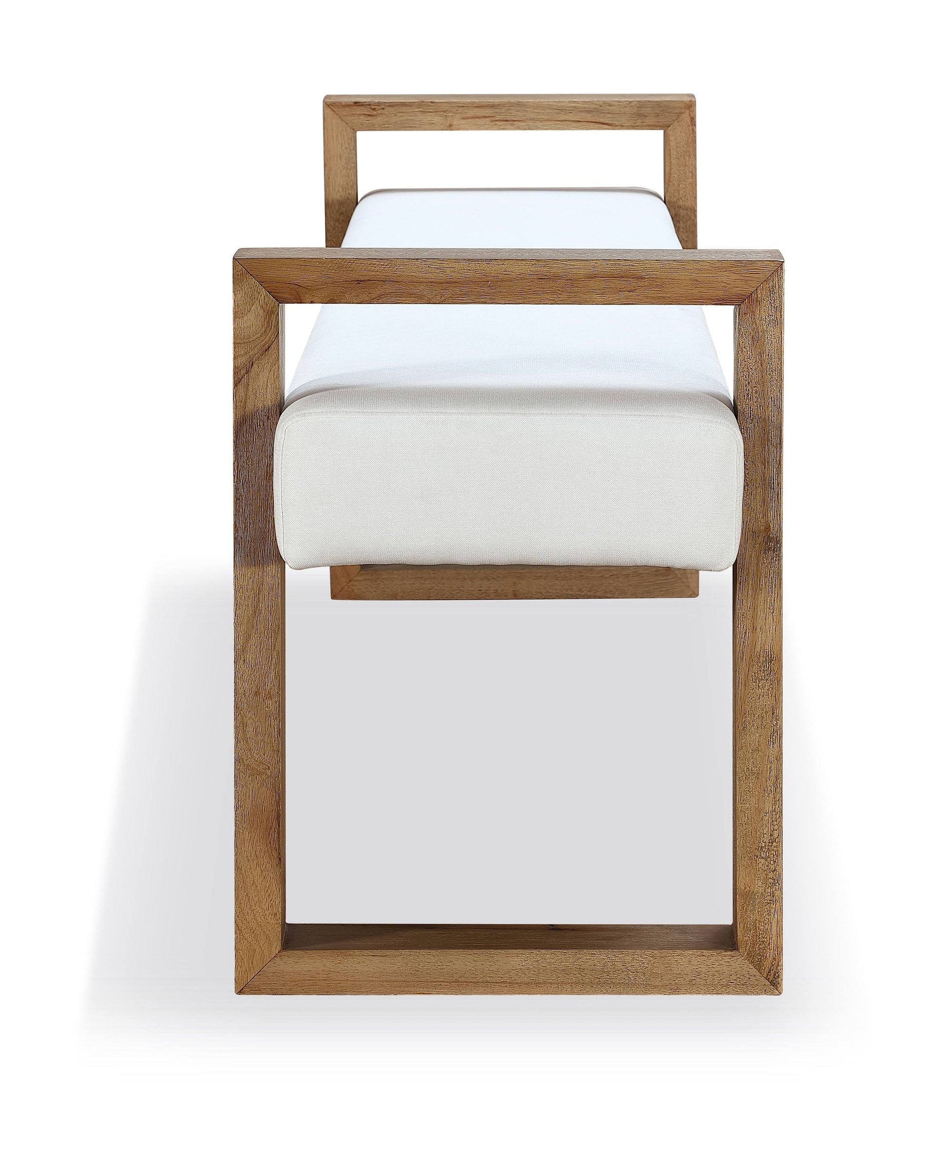 One Modern Coastal Sled Leg Upholstered Dining Bench in White Pearl and Bisque - Ornate Home