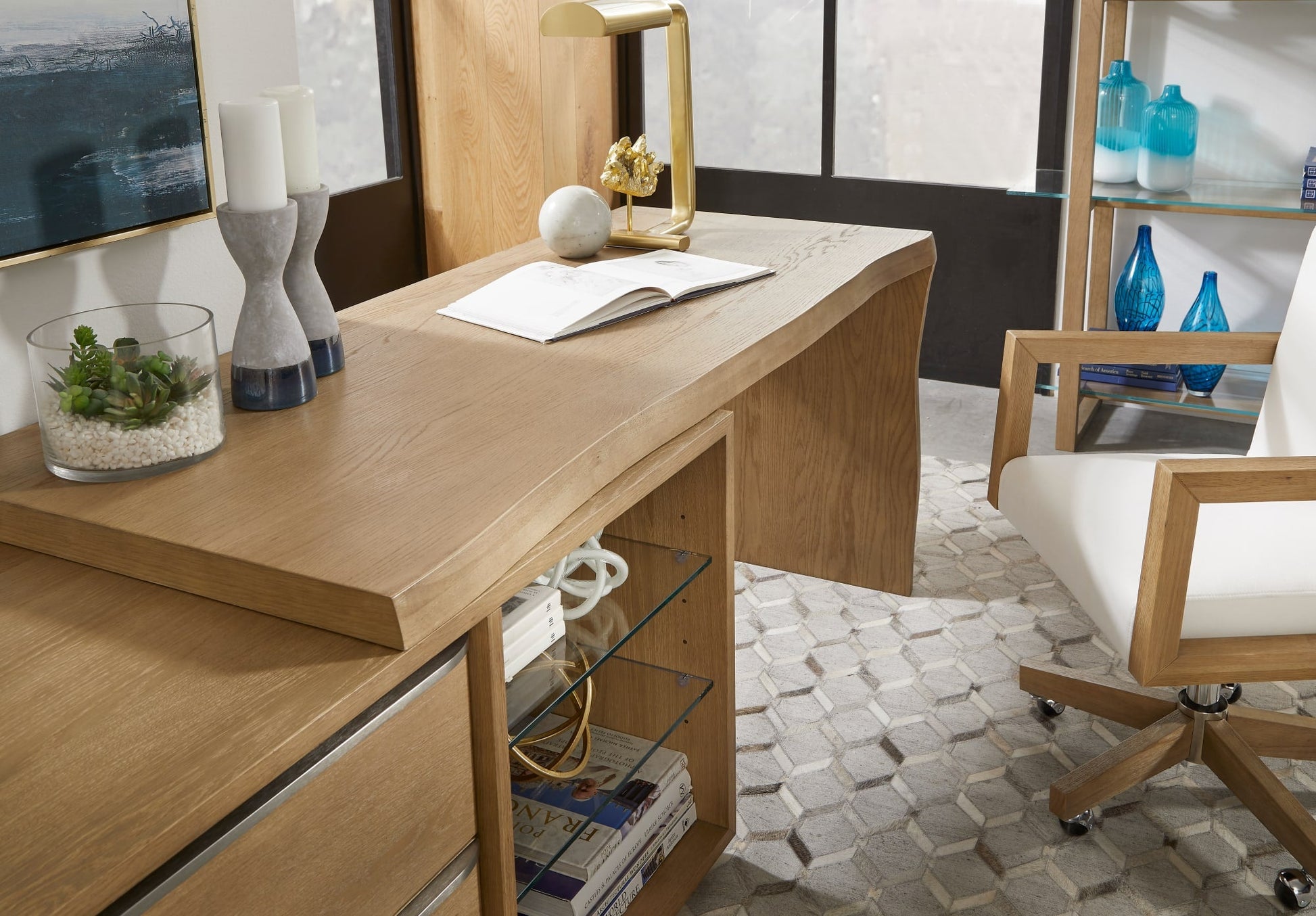 One White Oak/Glass Live Edge Executive Desk - Ornate Home
