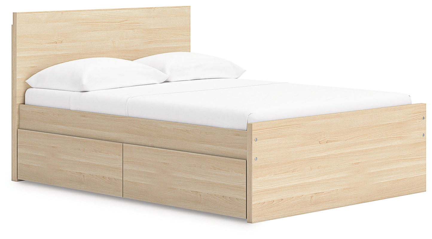 Onita Natural Full Panel Platform Bed with 1 Side Storage- Viva Furn