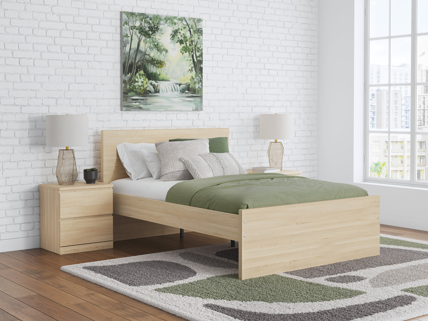 Onita Natural Full Panel Platform Bed with 1 Side Storage- Viva Furn