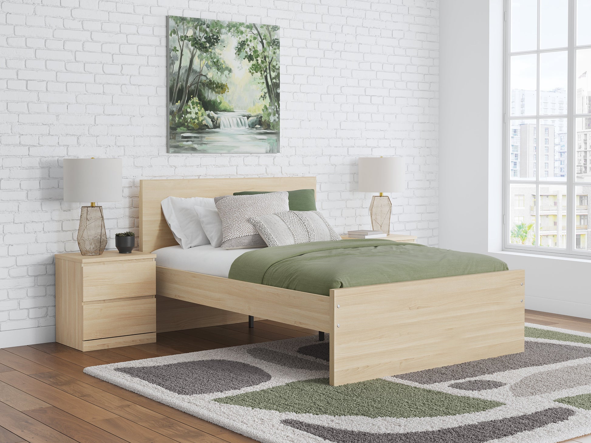 Onita Natural Full Panel Platform Bed with 1 Side Storage- Viva Furn