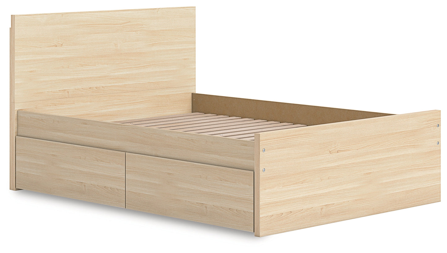 Onita Natural Full Panel Platform Bed with 1 Side Storage- Viva Furn