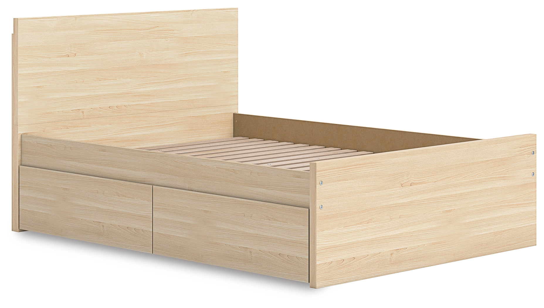 Onita Natural Full Panel Platform Bed with 1 Side Storage- Viva Furn