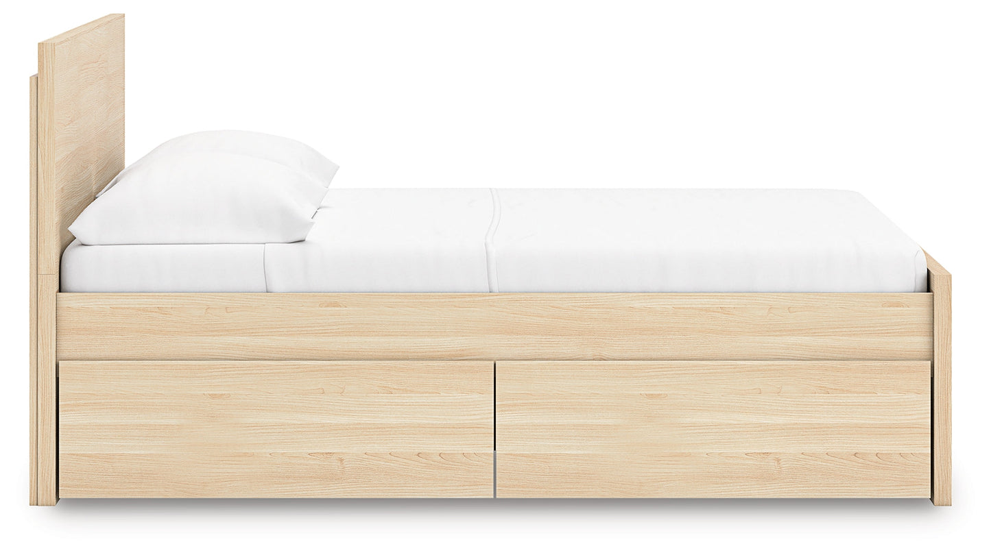 Onita Natural Full Panel Platform Bed with 1 Side Storage- Viva Furn