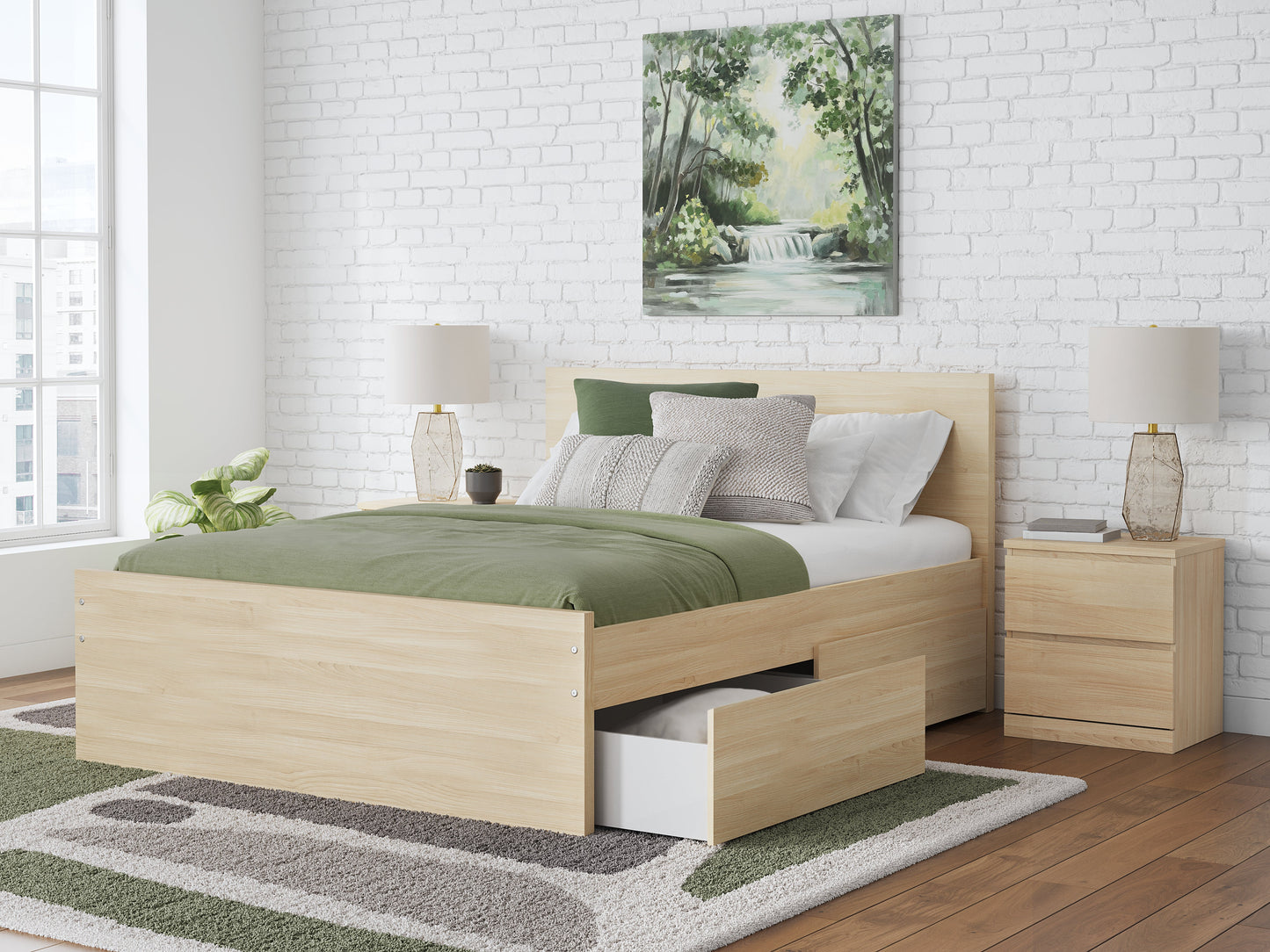 Onita Natural Full Panel Platform Bed with 2 Side Storage- Viva Furn