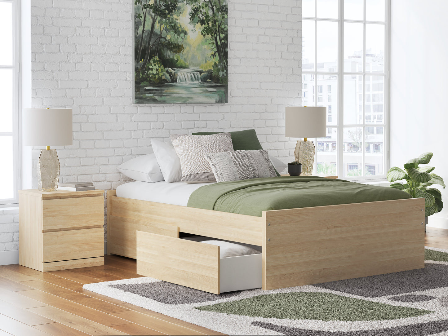 Onita Natural Full Platform Bed with 2 Side Storage- Viva Furn