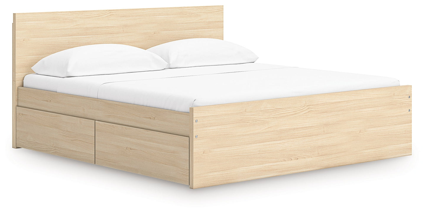 Onita Natural King Panel Platform Bed with 2 Side Storage- Viva Furn