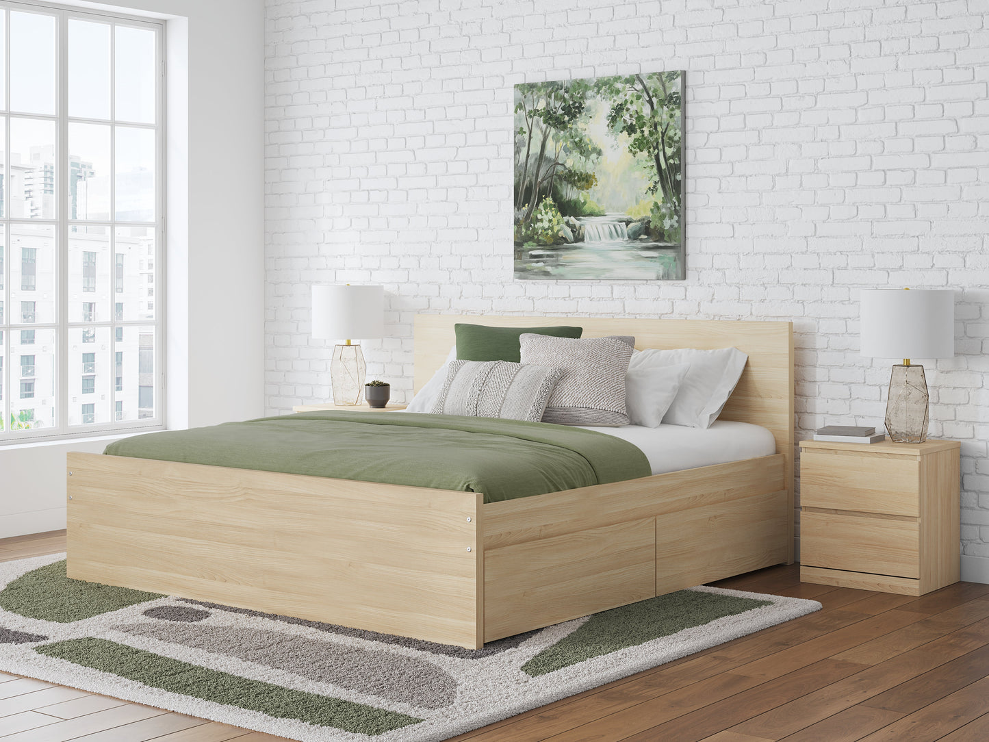 Onita Natural King Panel Platform Bed with 2 Side Storage- Viva Furn