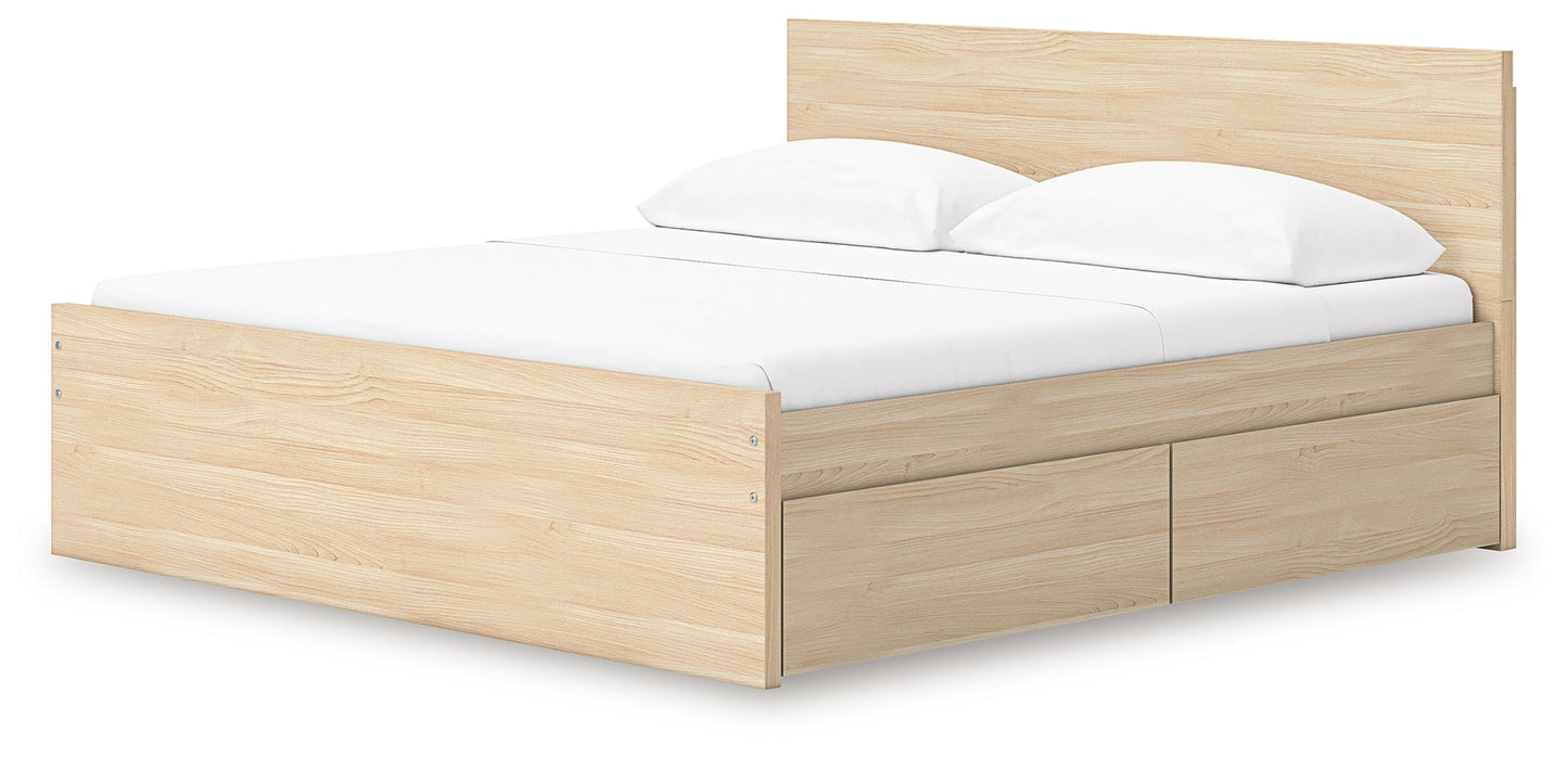 Onita Natural King Panel Platform Bed with 2 Side Storage- Viva Furn