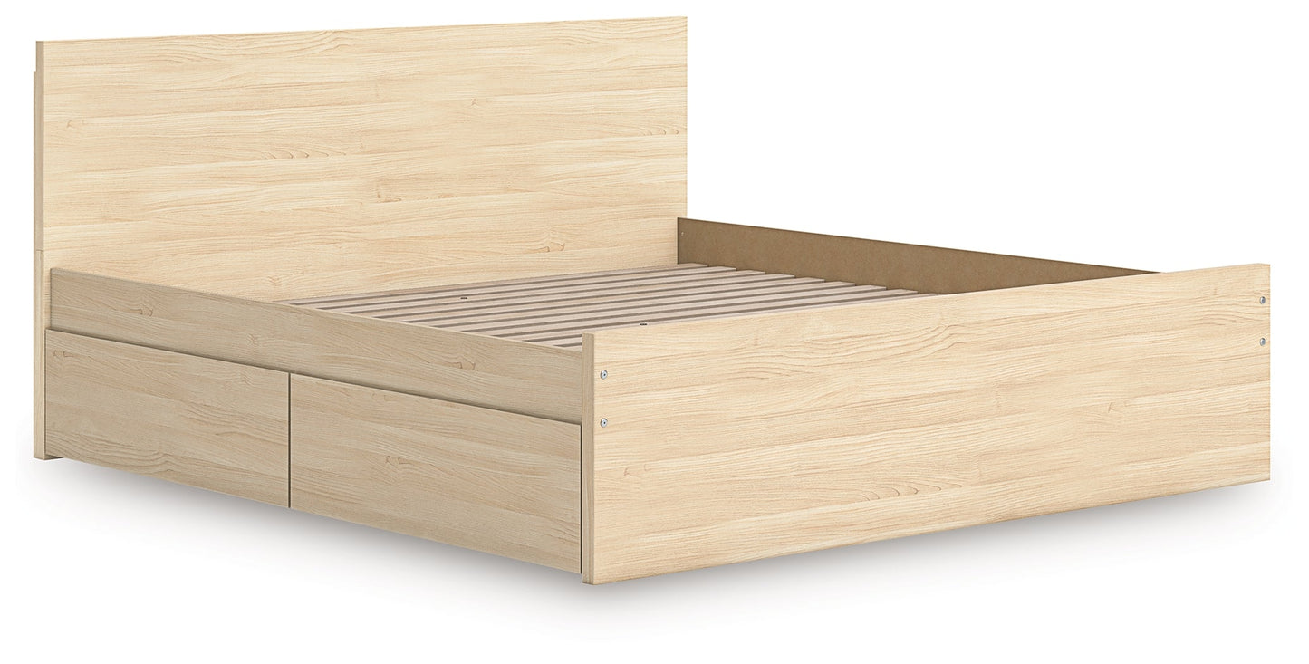 Onita Natural King Panel Platform Bed with 2 Side Storage- Viva Furn