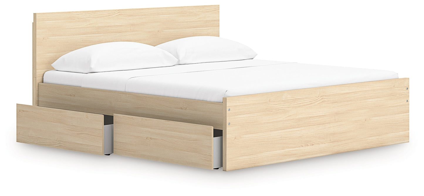 Onita Natural King Panel Platform Bed with 2 Side Storage- Viva Furn