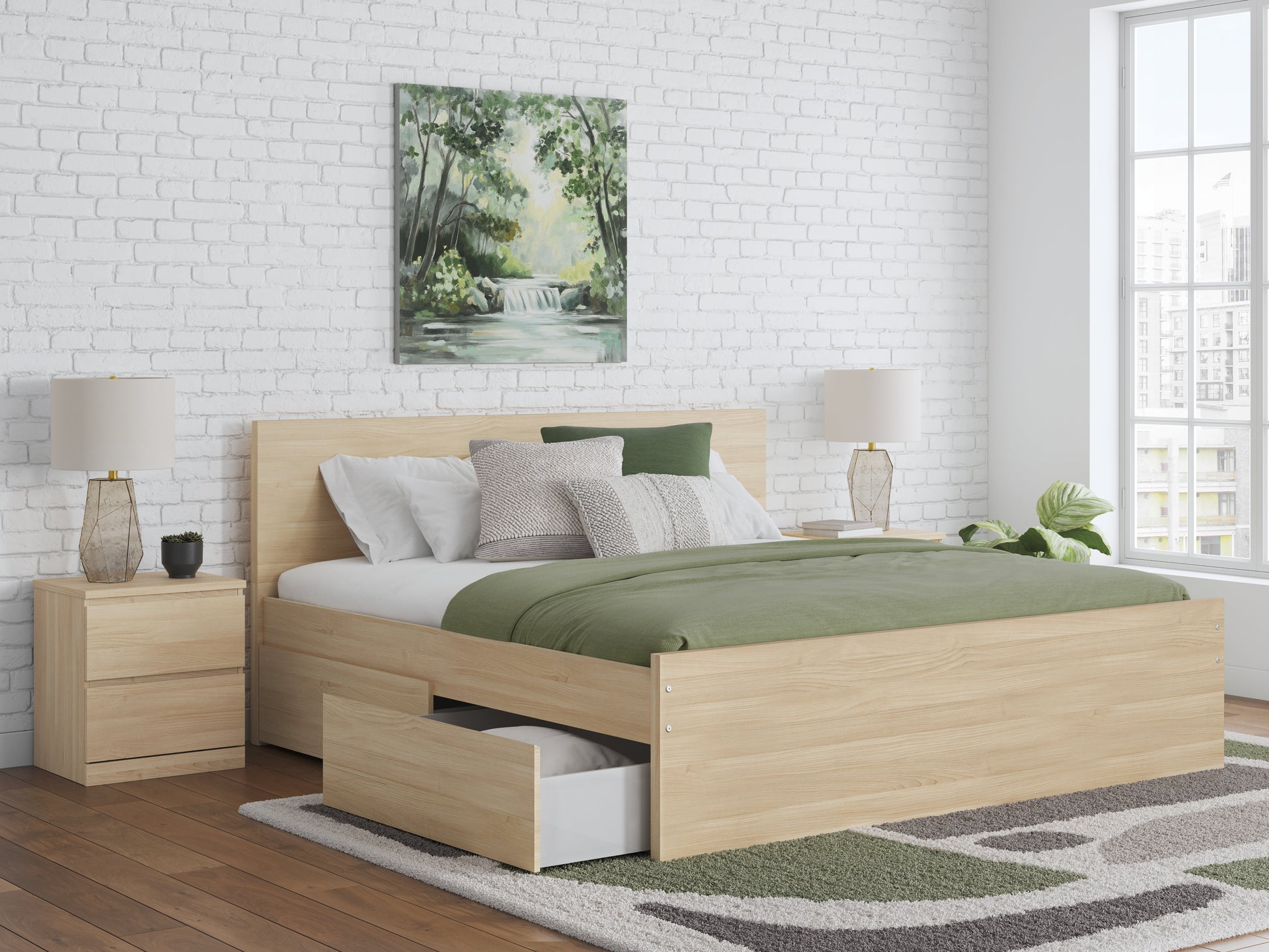 Onita Natural King Panel Platform Bed with Storage- Viva Furn