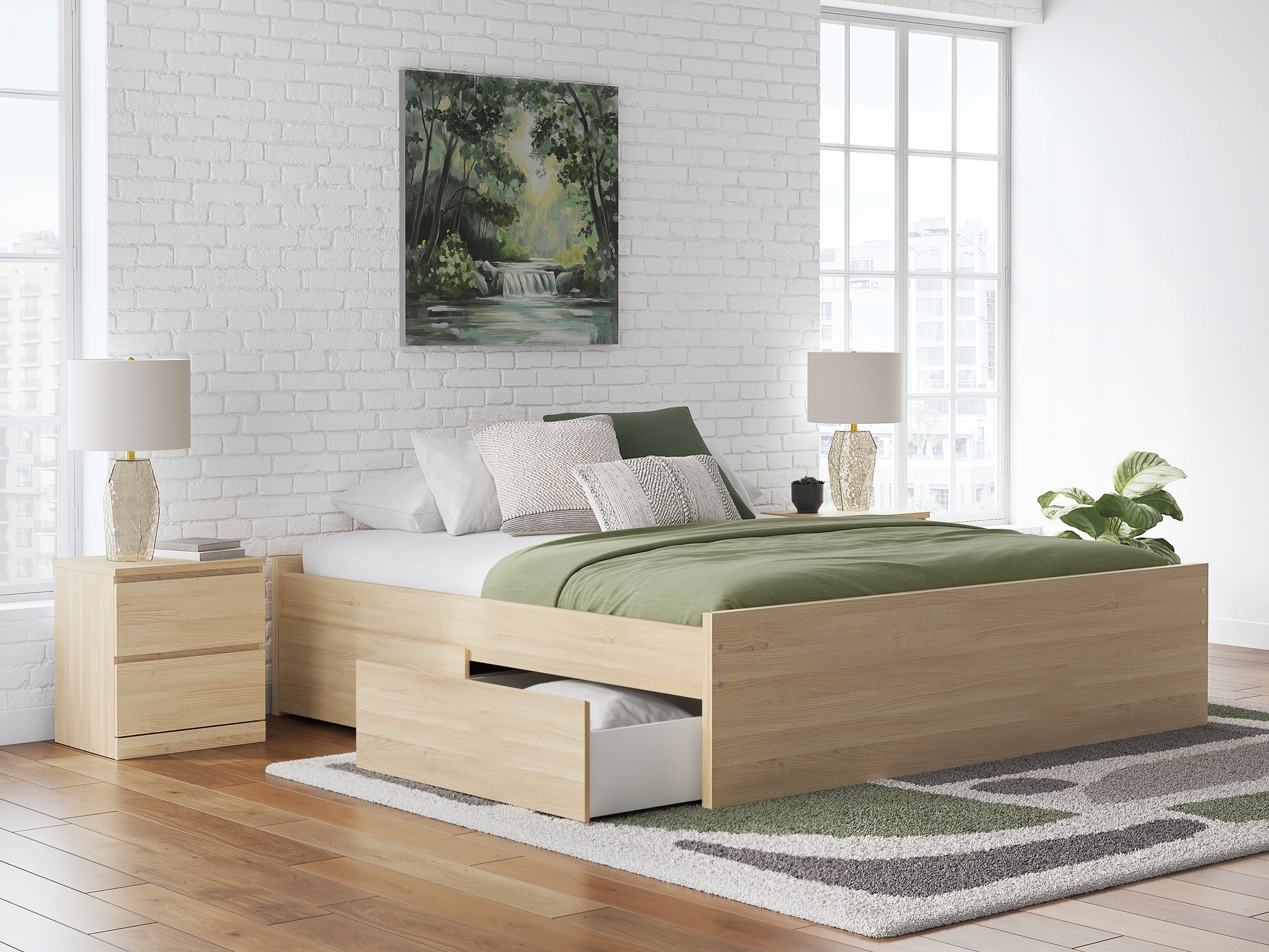 Onita Natural King Platform Bed with 1 Side Storage- Viva Furn