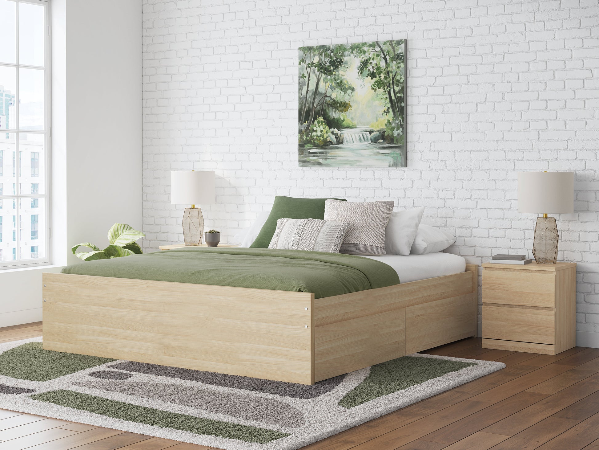 Onita Natural King Platform Bed with 2 Side Storage- Viva Furn