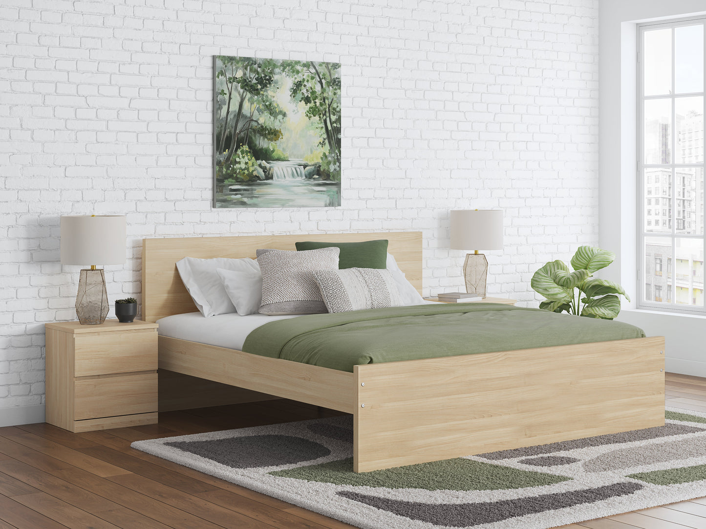 Onita Natural Queen Panel Platform Bed- Viva Furn