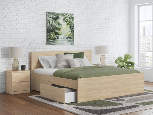Onita Natural Queen Panel Platform Bed with 1 Side Storage- Viva Furn