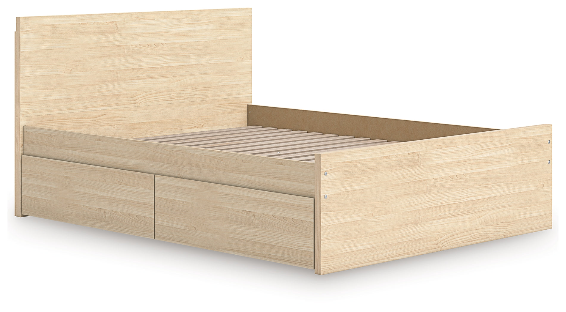 Onita Natural Queen Panel Platform Bed with 1 Side Storage- Viva Furn