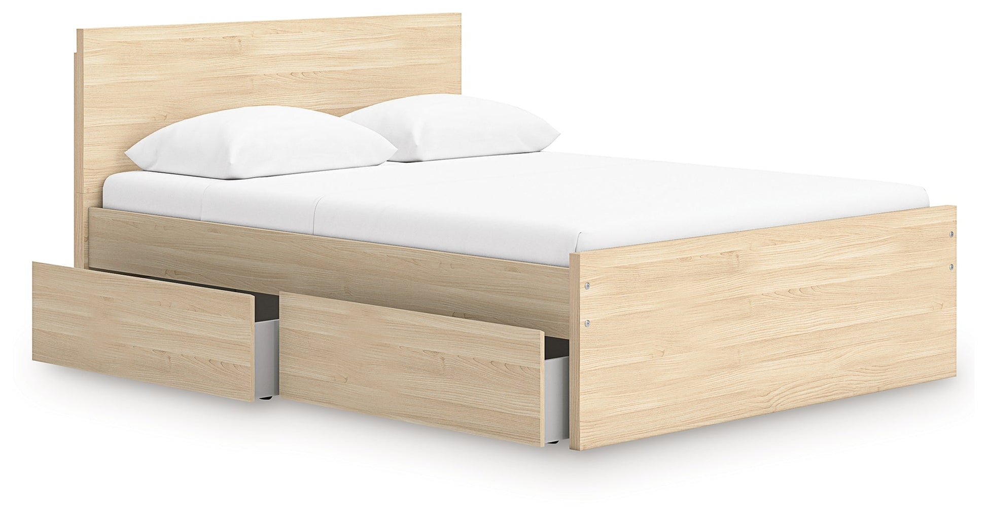 Onita Natural Queen Panel Platform Bed with 1 Side Storage- Viva Furn