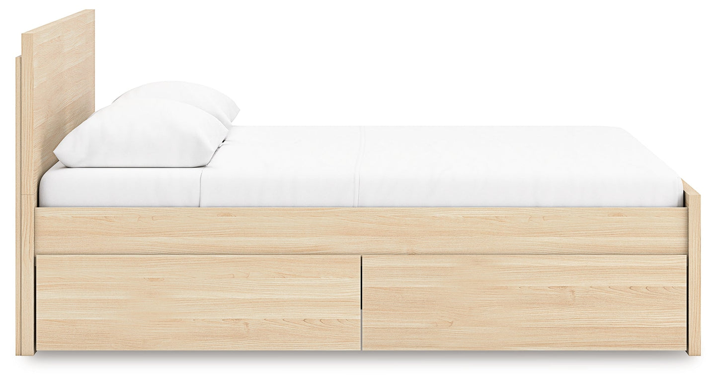 Onita Natural Queen Panel Platform Bed with 1 Side Storage- Viva Furn