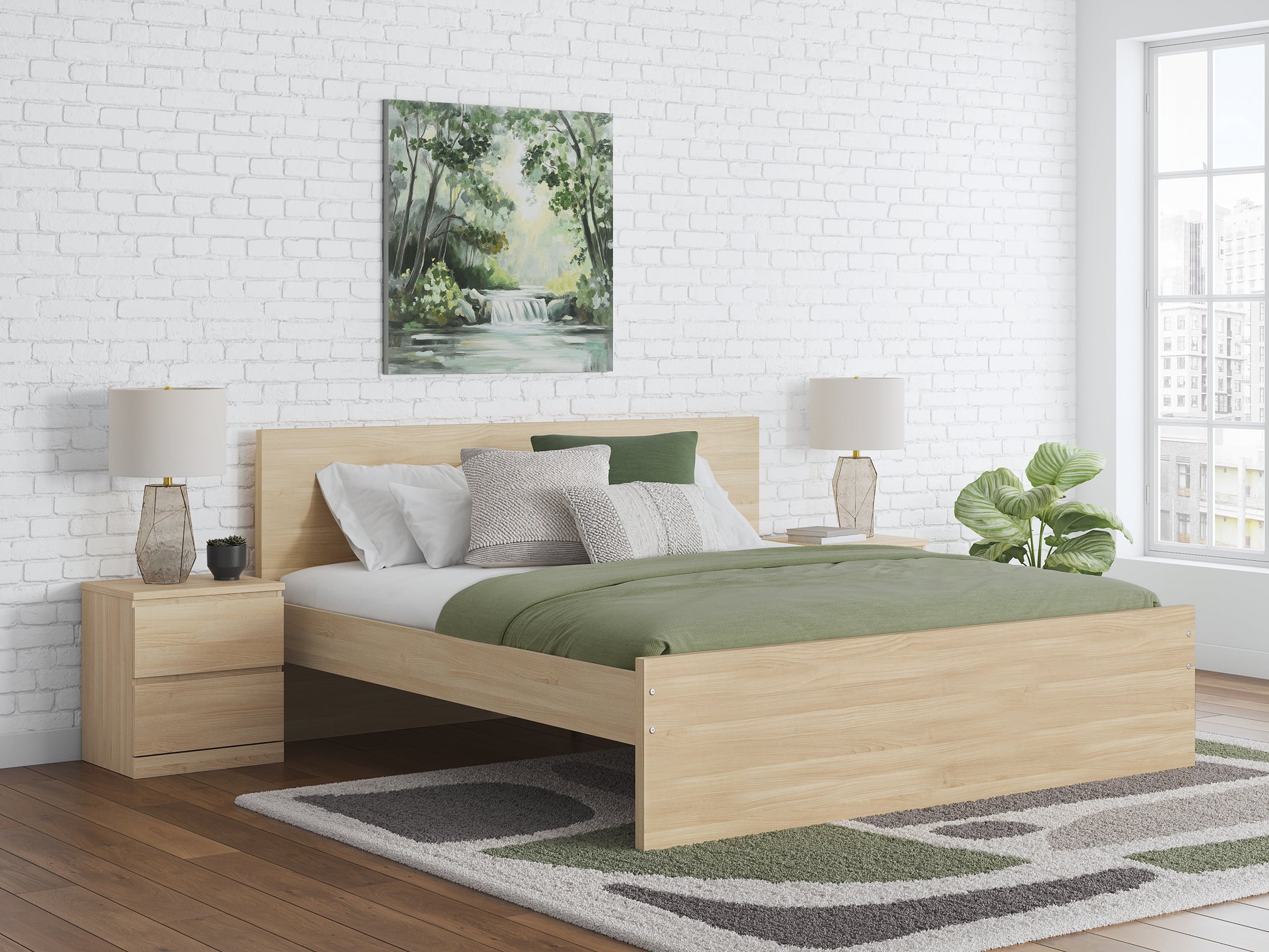 Onita Natural Queen Panel Platform Bed with 2 Side Storage- Viva Furn