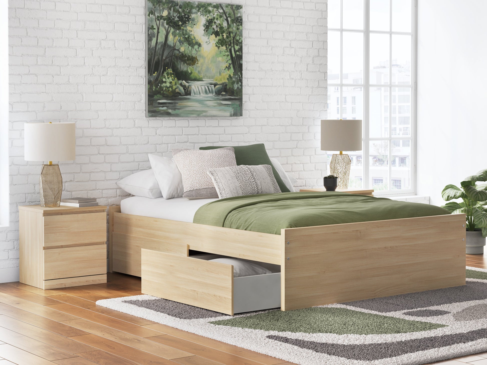 Onita Natural Queen Platform Bed with 1 Side Storage- Viva Furn