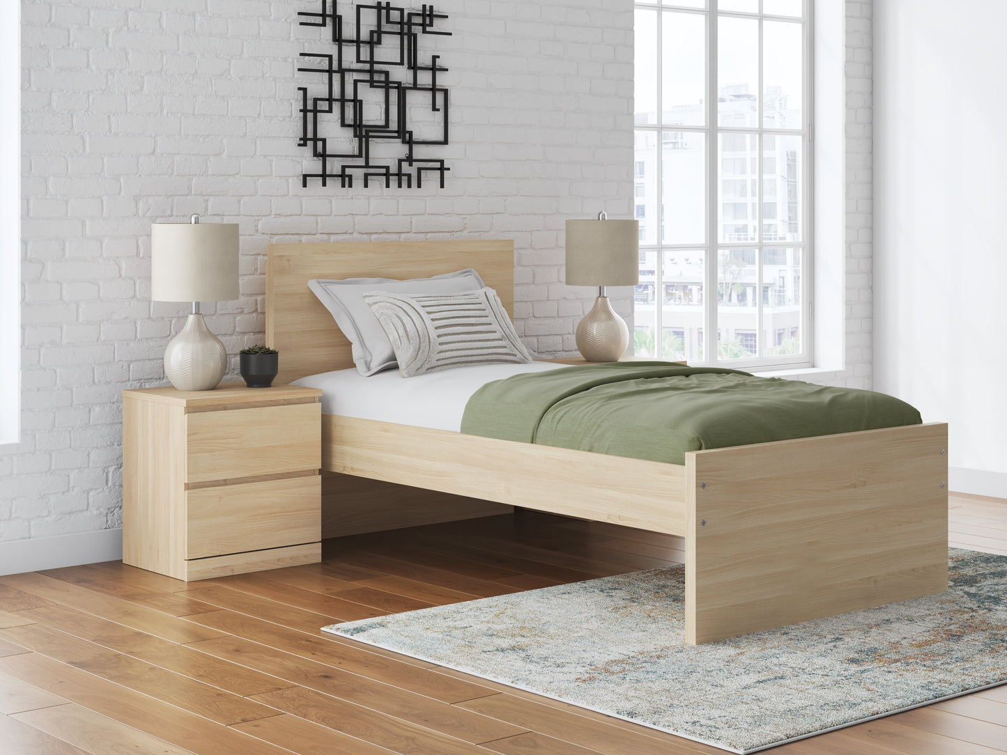 Onita Natural Twin Panel Platform Bed- Viva Furn